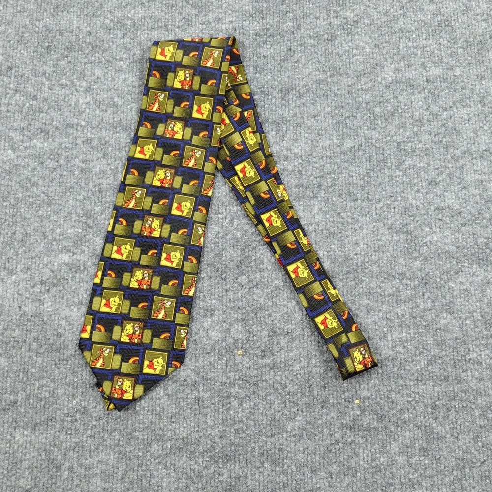 Pooh Tie Mens One Size Black Plaids & Checks 100% Polyester Jacquard‎ Disney